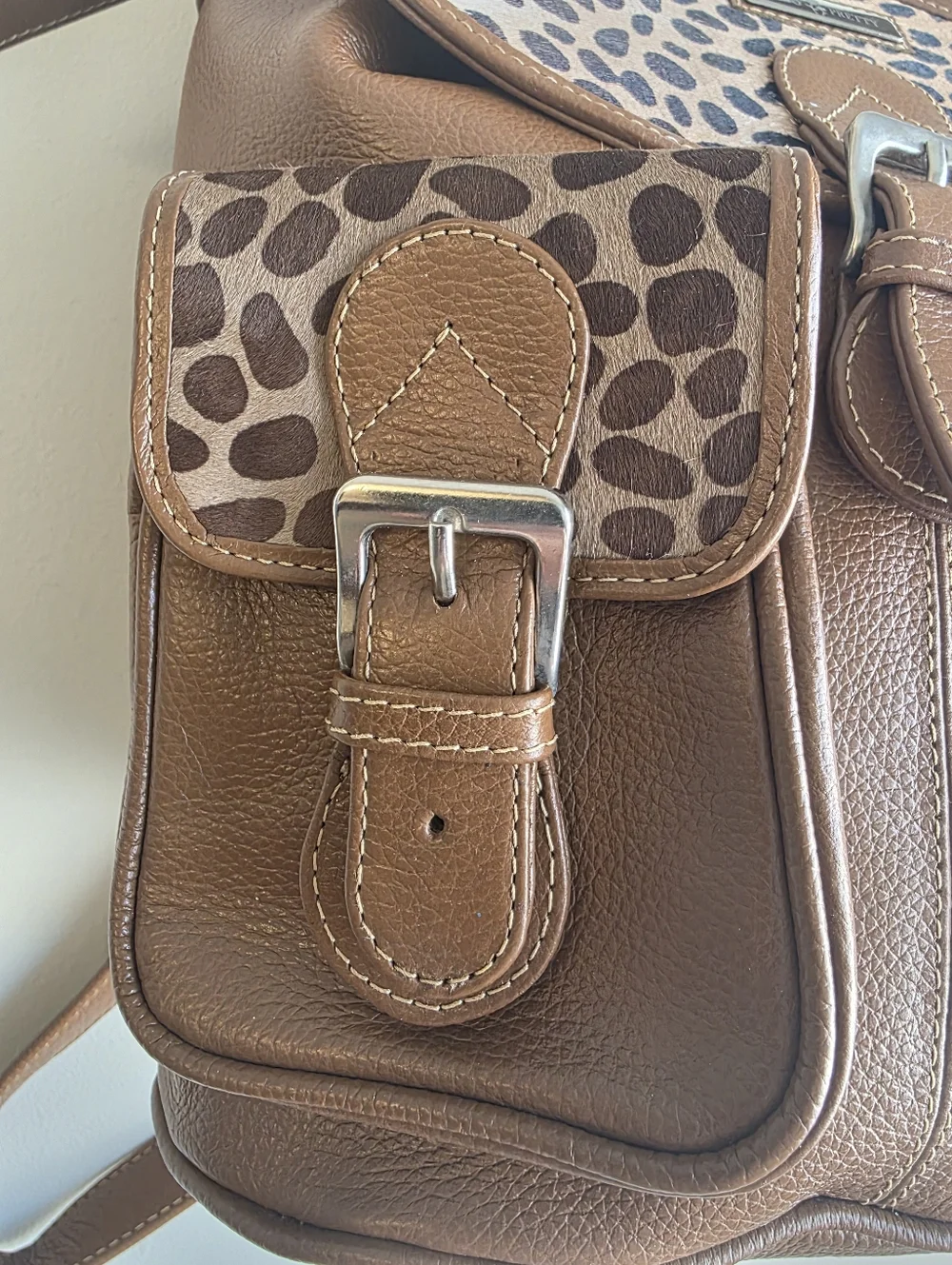 Two Pretty Leather Convertible Backpack & Matching Calf Hair Wallet Set
